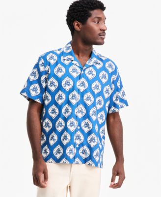Men's Rudolph Linen-Blend Camp-Collar Short-Sleeve Button-Up Shirt