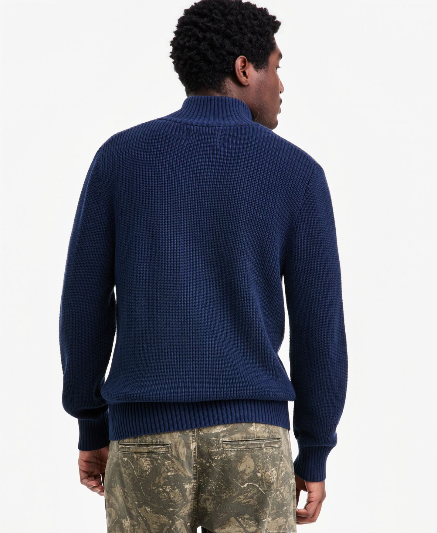 Мужской кардиган Sun + Stone Shaker-Stitch Full-Zip Ribbed, цвет: Тёмно-синий — фото 2