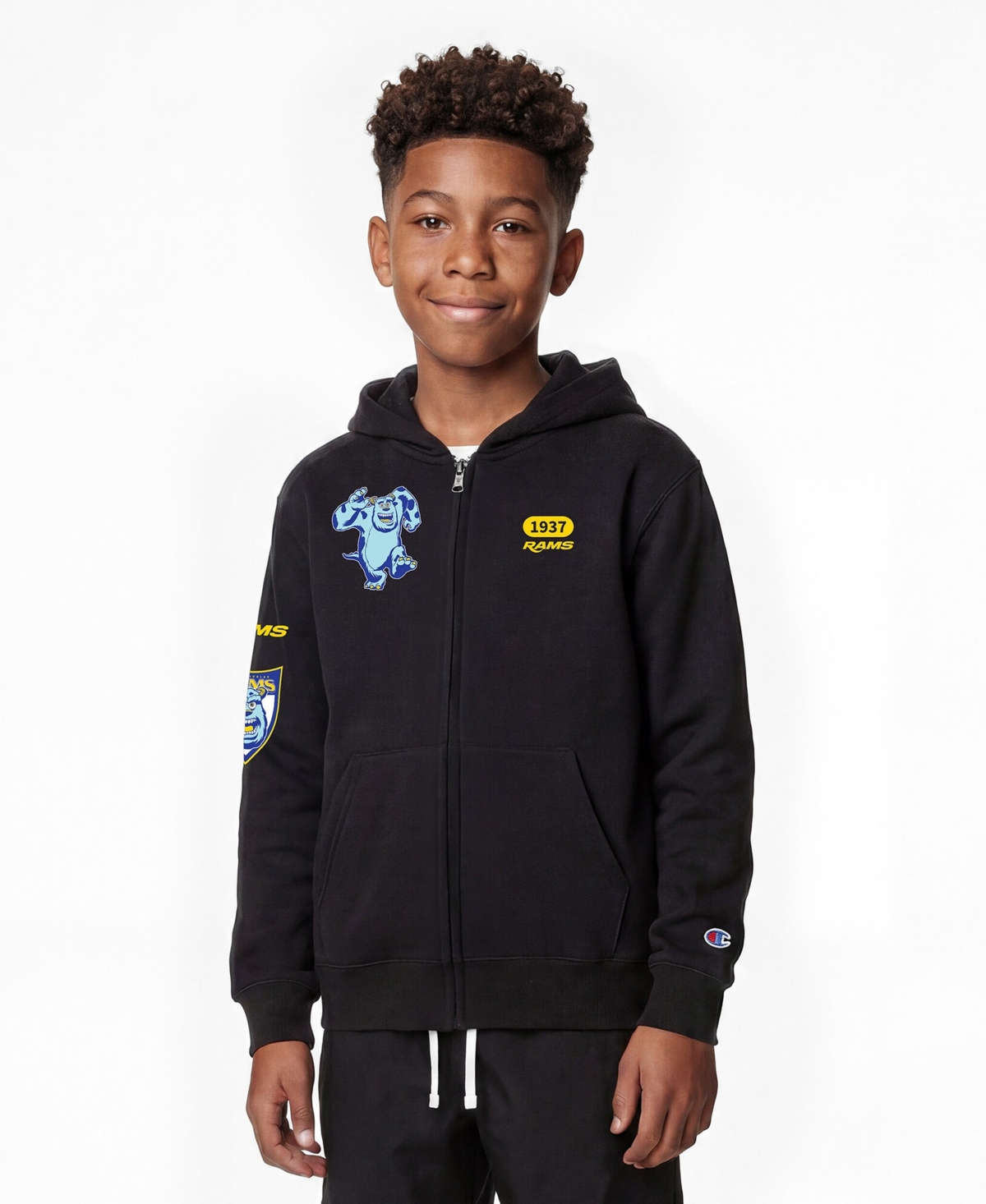 Champion Big Boys and Girls Black Los Angeles Rams Disney X Champion Full-Zip Hoodie - Black