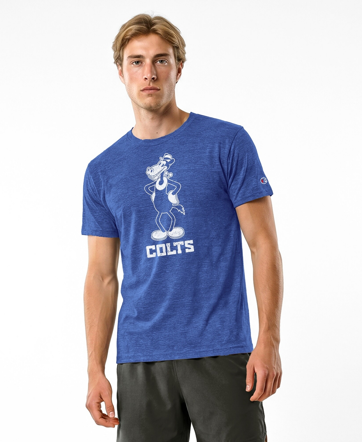 Men's Disney x Champion Royal Indianapolis Colts Horace Horsecollar Tri-Blend T-Shirt