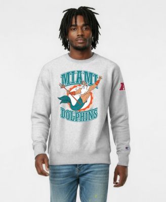 Men's Silver Miami Dolphins Disney X Champion Reverse Weave Fleece Crewneck Sweatshirt