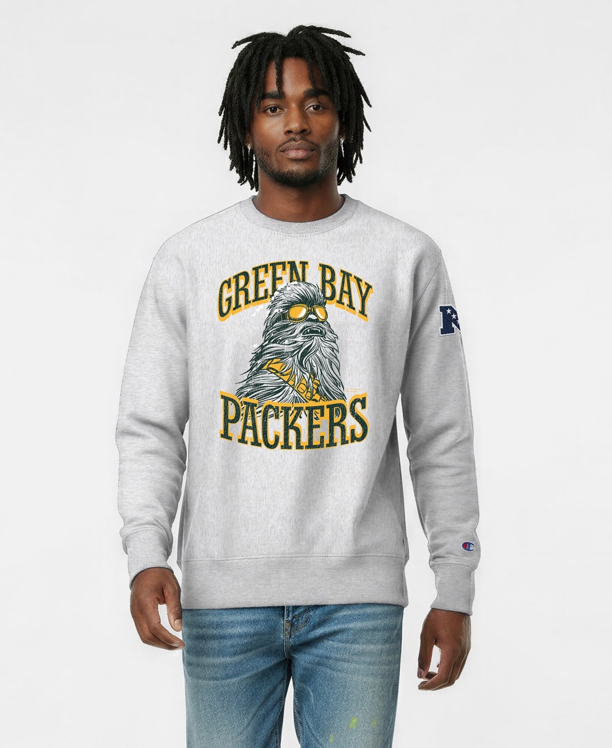 Champion Men's Silver Green Bay Packers Disney X Champion Reverse Weave Fleece Crewneck Sweatshirt - Silver