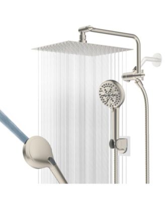 12" All Metal Shower Head 10-Spray Handheld Rainfall Extension Arm Hose Kit