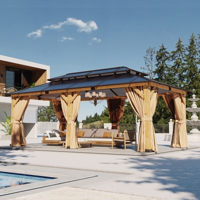 Natural Wood Gazebo with Double Polycarbonate Roof