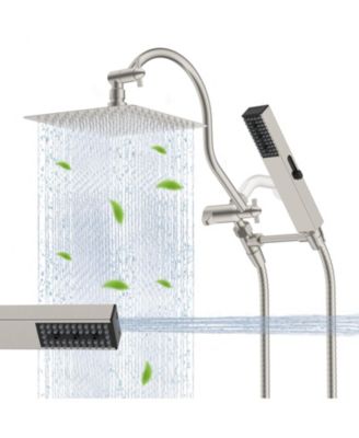 10'' Metal Rainfall Handheld Shower Extension Arm 4-Spray Hose