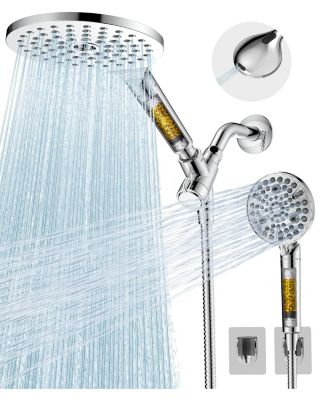 2-in-1 Dual Filtered Shower Head High Rain Handheld Power Wash Hard Water Chlorine