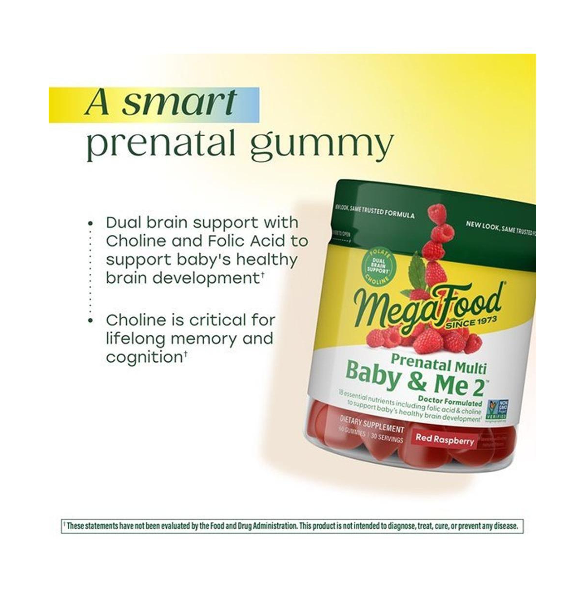 MegaFood Baby and Me 2 Prenatal Gummies Folic Acid and Choline 60 Raspberry Gummies