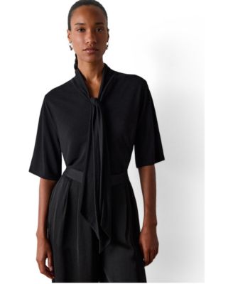 Women's Short Sleeve Tie-Neck Jersey Top