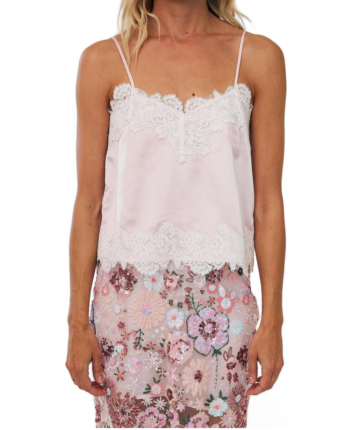 Cras Women's Everly Lace Trim Camisole Top - Light pink
