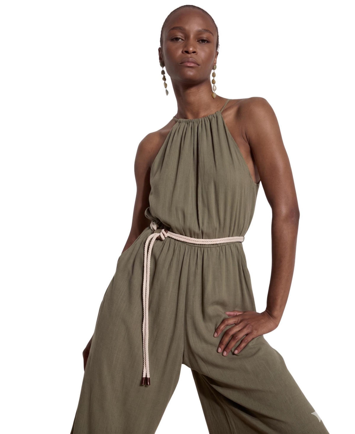 Apricot Women's Halter Neck Rope Belt Jumpsuit