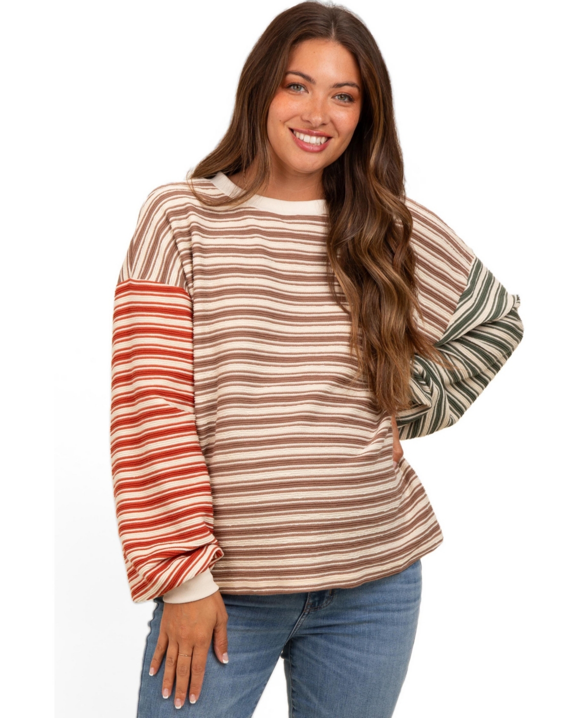 Pinkblush Maternity Striped Bubble-Sleeve Top