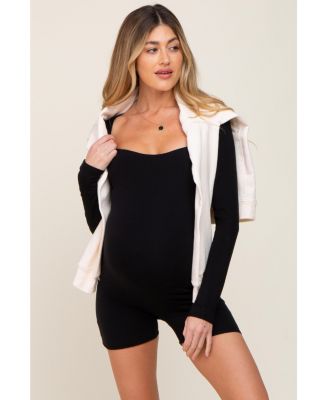Women's Black Square Neck Long Sleeve Romper