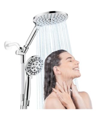 7.5" Dual Shower Head Handheld Rainfall Spray Hose Chrome