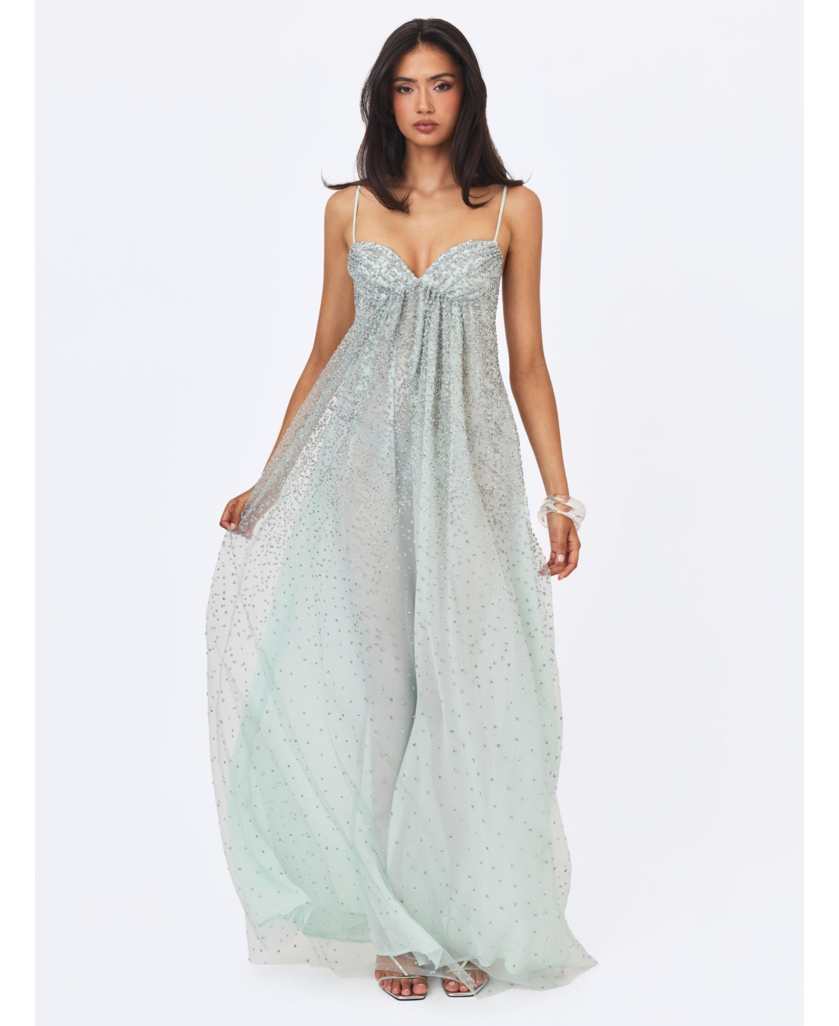 Miss Circle Women's Wallie Backless Sweetheart Rhinestone-Embellished Mesh Gown