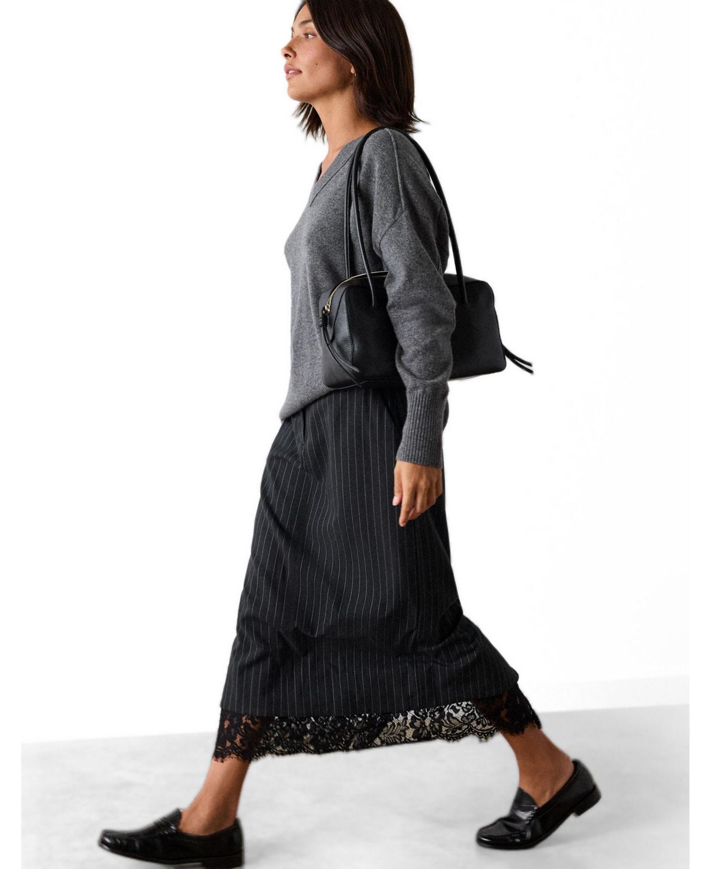 Женский свитер Whistles Cashmere V-Neck Relaxed-Fit Jumper, цвет: Серый меланжевый — фото 2