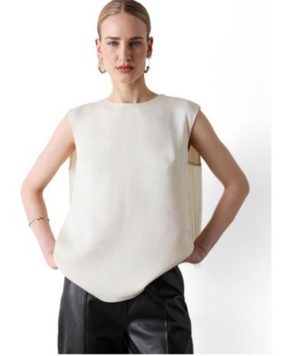 Women's Cascading Back Fringe Round Neck Blouse