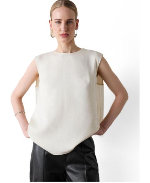Женская блузка Whistles Cascading Back Fringe Round Neck, цвет: Слоновая кость