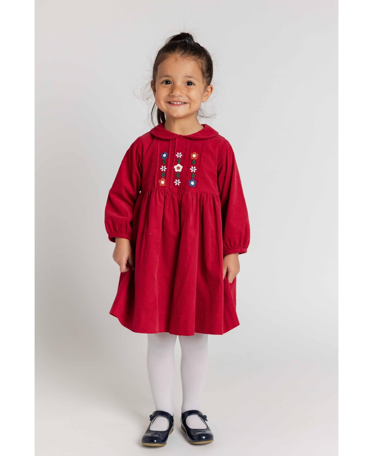 Florence Eiseman Girls' 4-16 Corduroy Floral Peter-Pan-Collar Dress