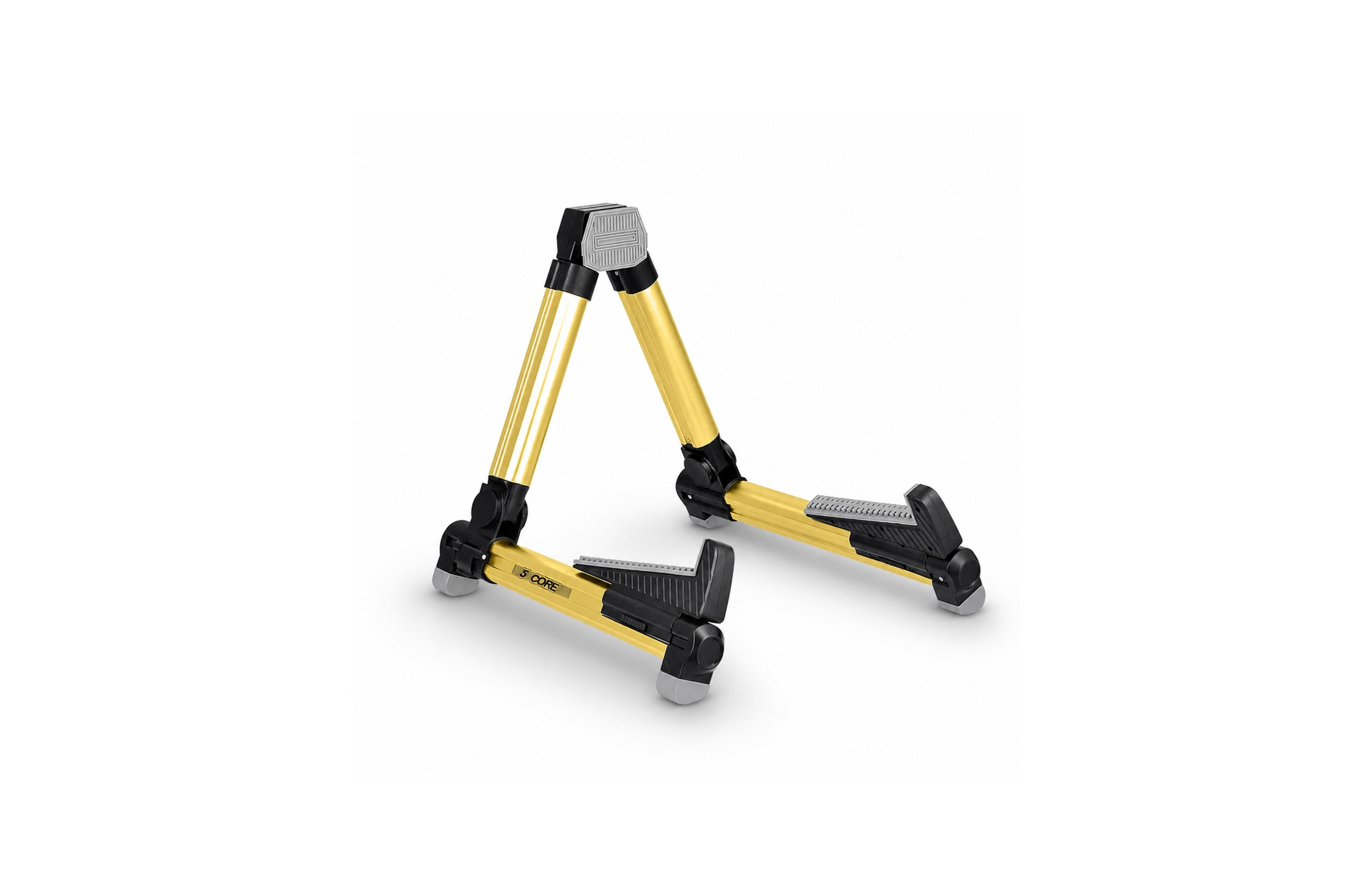 5 Core Guitar Stand Adjustable A Frame Shape w Rubber Pad Arms Supports Acoustic Electric Bass Gold