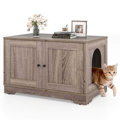 31.5 Inch Cat Litter Box Enclosure Side Table with 110 Pound Tabletop and Hidden Entry