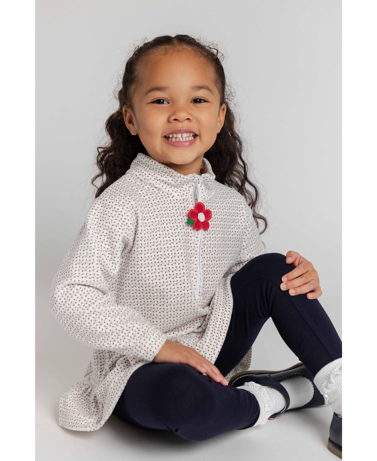 Florence Eiseman Girls' 4-16 Half-Zip Velour Printed Sweatshirt