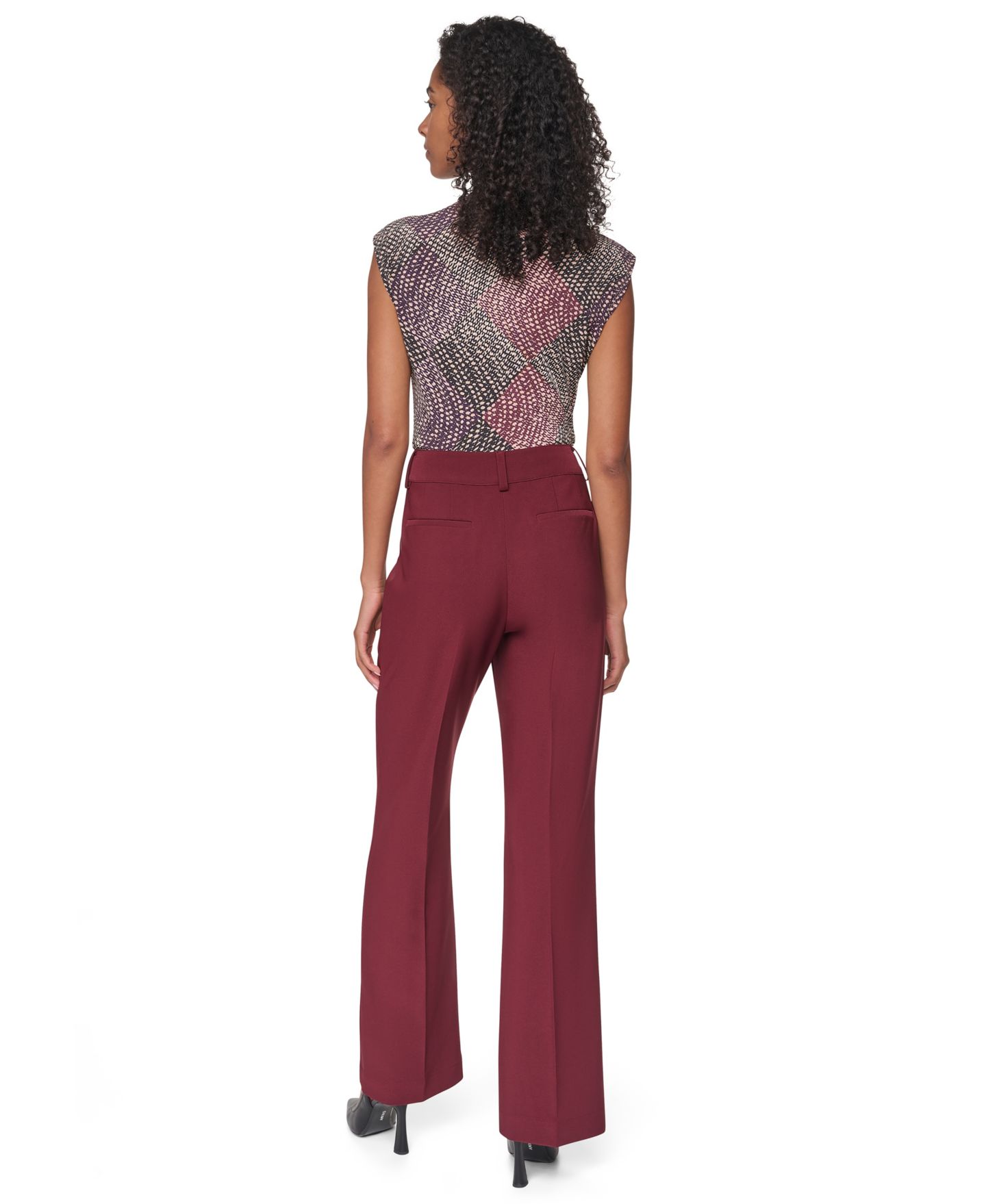 Женские брюки DKNY High-Waisted Wide-Leg Dress Pants, цвет: Каберне — фото 5