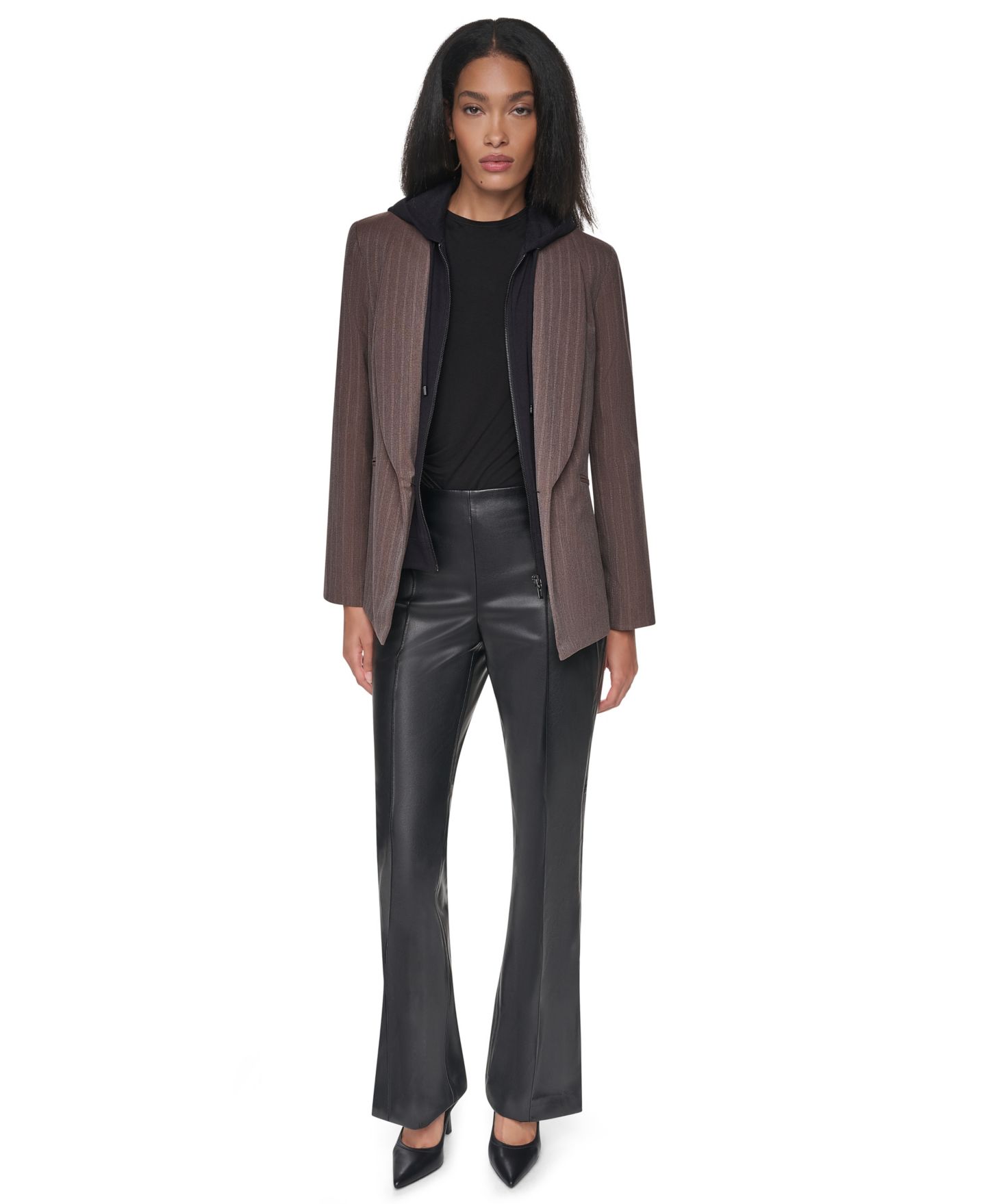 Женский пиджак DKNY Hooded Collarless Blazer, цвет: Меланжевый полосатый — фото 2