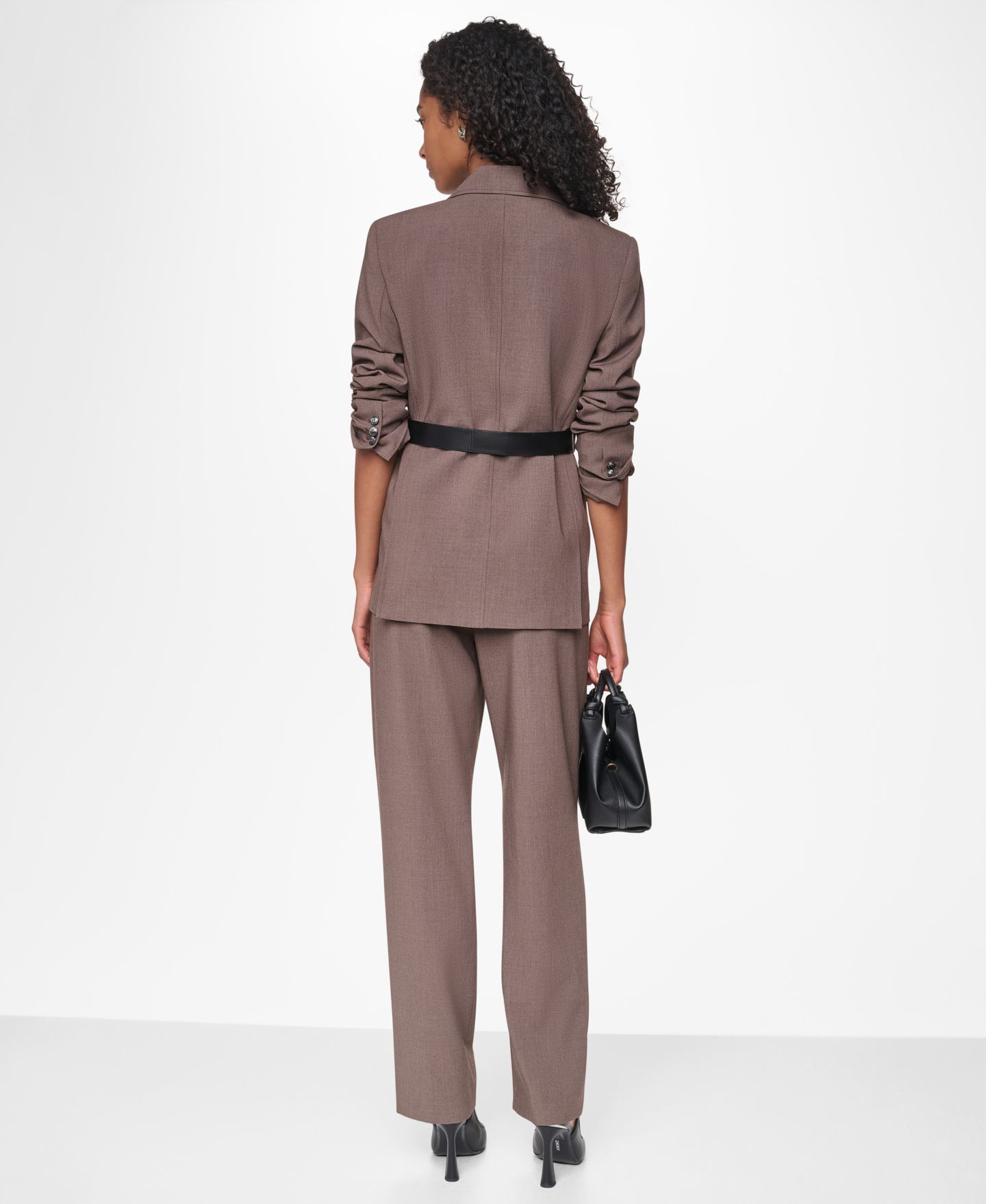 Женский пиджак DKNY Belted Notch Collar Stretch Blazer, цвет: Меланжевый — фото 8