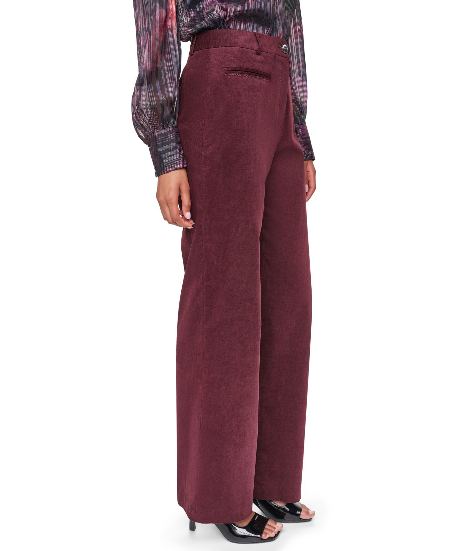 Женские брюки DKNY Stretch High-Waisted Straight-Leg Corduroy, цвет: Каберне — фото 3