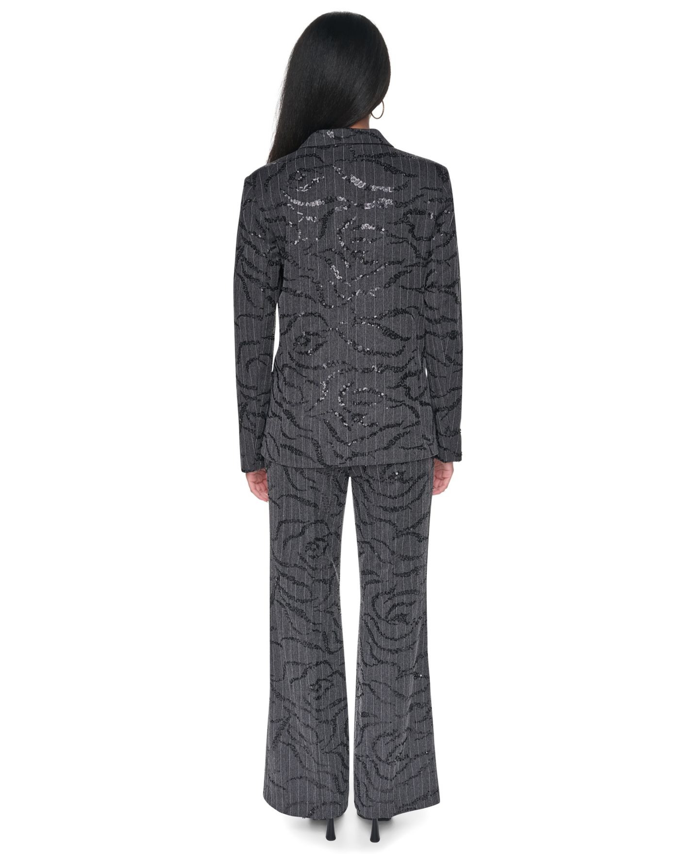 Женский пиджак DKNY Sequin Herringbone Stretch Blazer, цвет: Угольный / Белый — фото 5