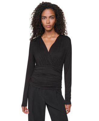 Women's V-Neck Ruched Knit Blouse