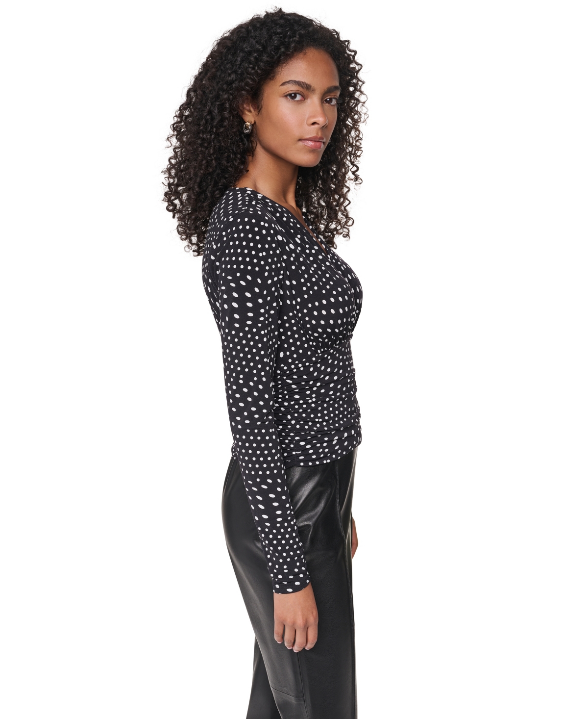 Dkny Women's Long-Sleeve Polka-Dot V-Neck Blouse