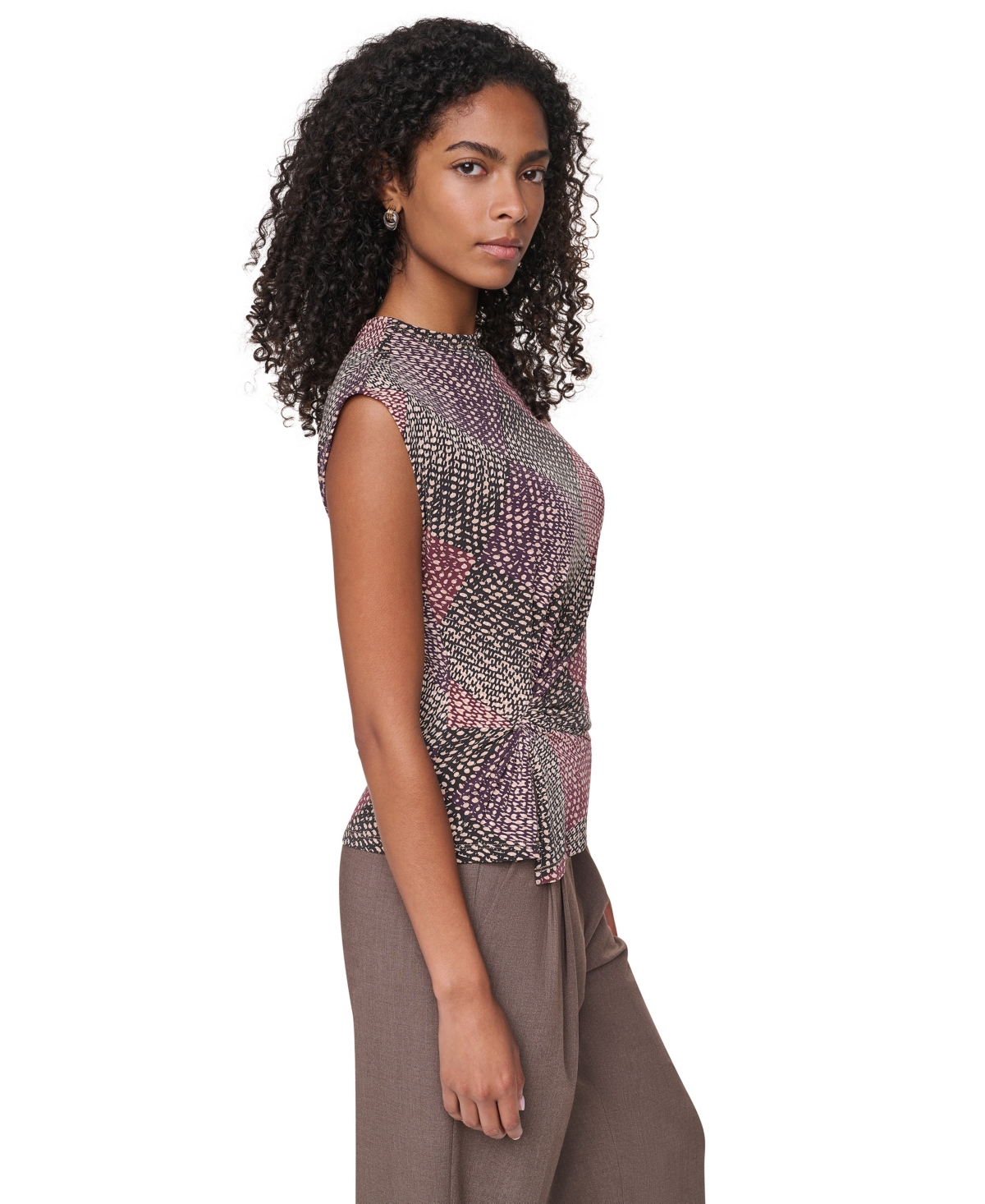 Dkny Women's Mock-Neck Sleeveless Knot-Front Blouse