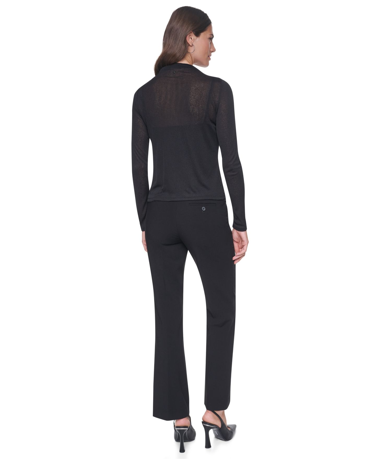 Женская блузка DKNY Mock Neck Long Sleeve Sheer, цвет: Чёрный — фото 5