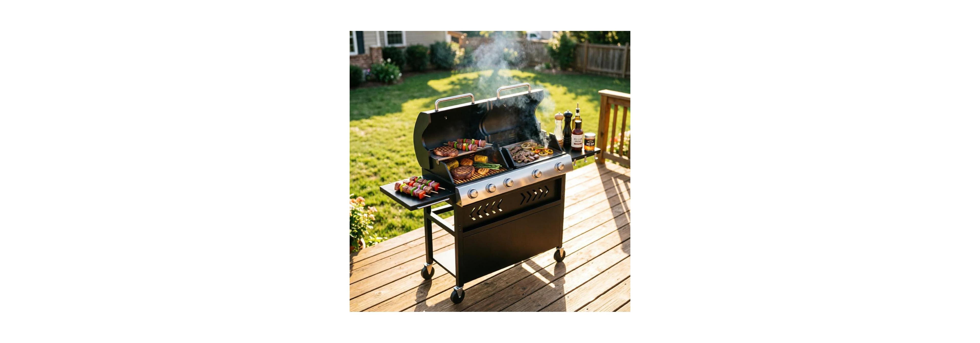 GarveeLife 5-Burner Propane Gas Griddle Grill Combo, 40,000 Btu Stainless Steel Bbq for Backyard Kitchen
