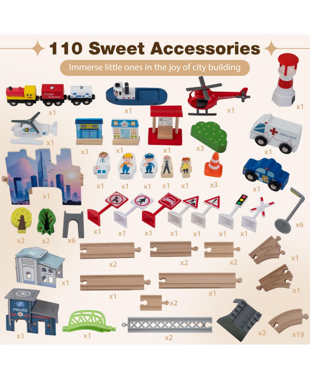 Hongge 110-Piece Wooden Train Table With Storage Drawer