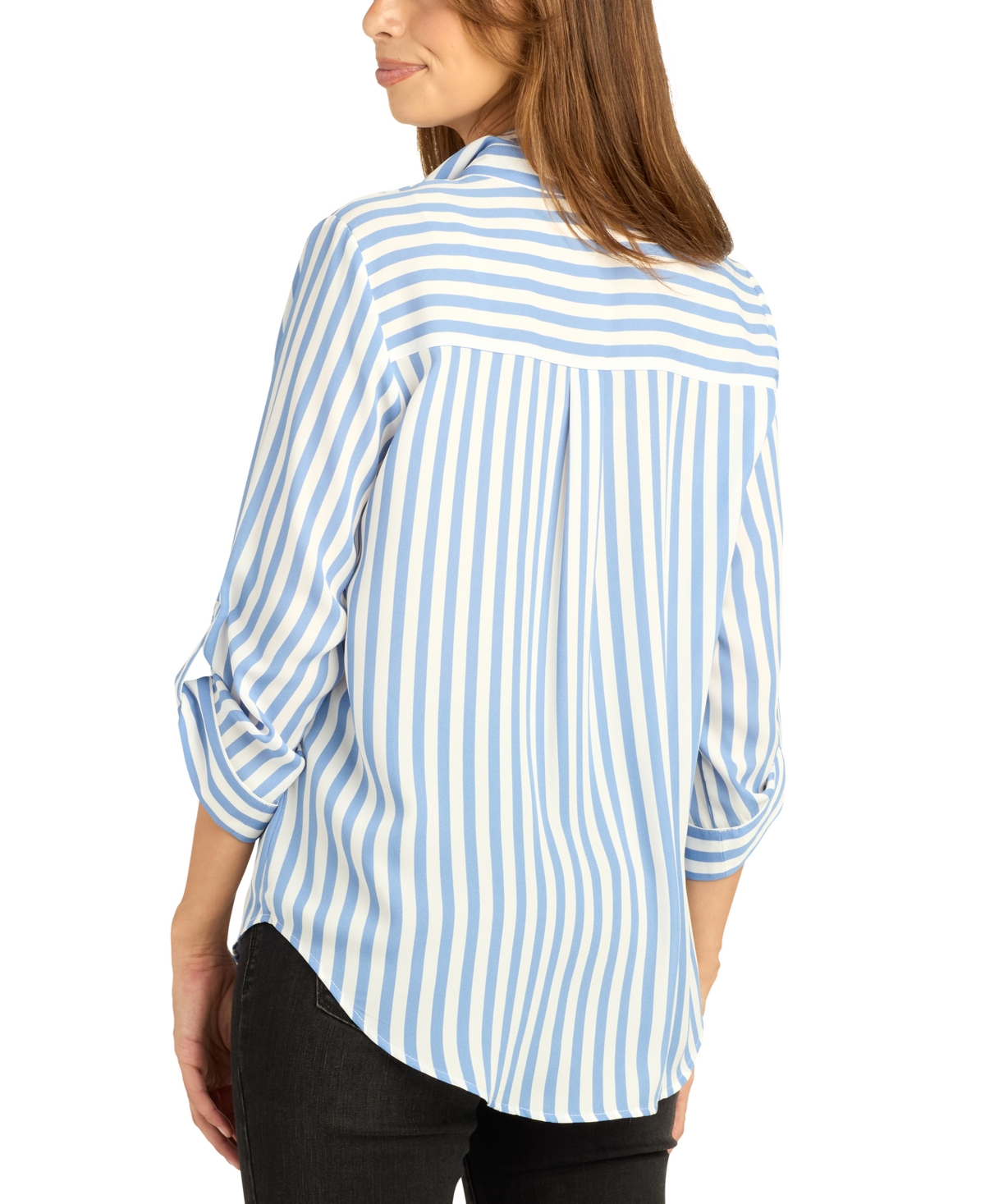Bcx Juniors' Striped Roll-Tab Long-Sleeve Button-Up Top
