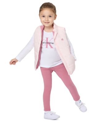 Girls' 4-16 Puffer Zip-Up Vest, Long-Sleeve T-Shirt and Leggings, 3-Piece Set