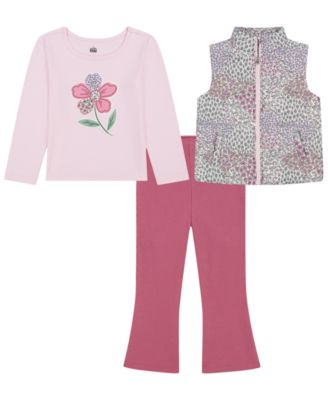 Toddler & Girls' 4-6x Flare-Leg Long-Sleeve Puff-Glitter Vest, T-Shirt and Leggings, 3-Piece Set