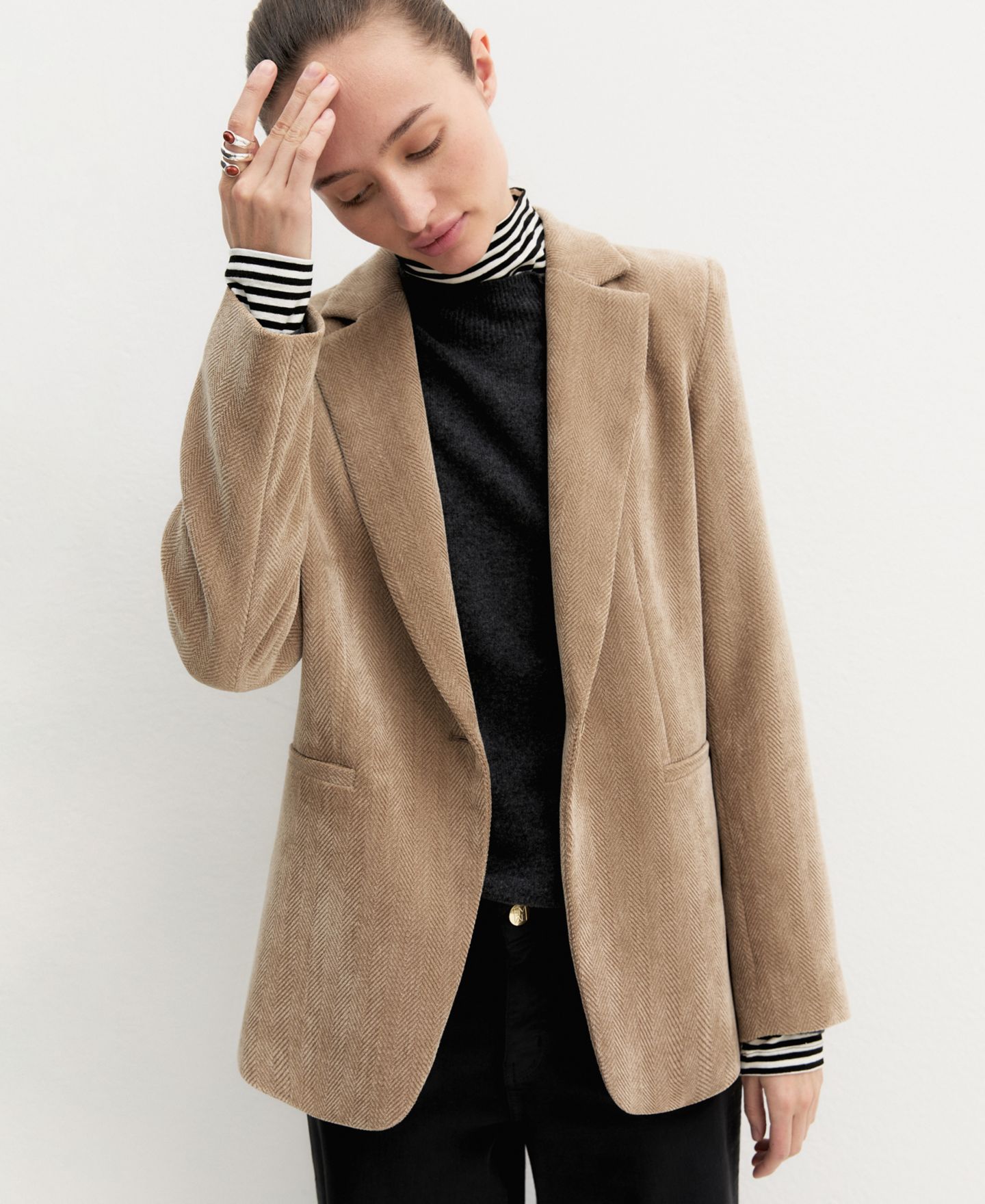 Женский пиджак Emme Marella Stretch Herringbone-Patterned Boyfriend Blazer, цвет: Бежевый — фото 5
