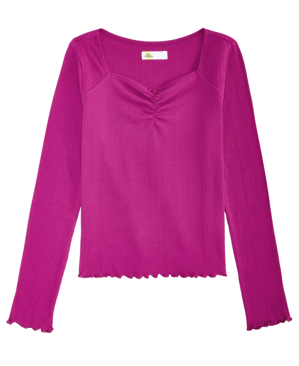 Epic Threads Kids' Girls' 4-16 Long-sleeve Sweetheart Neck Shirt, Macy's Exclusive In Cranberry
