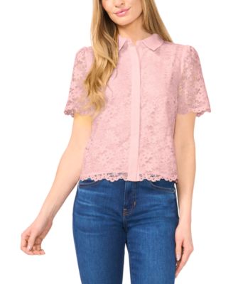 Women's Floral Lace Hidden Placket Blouse