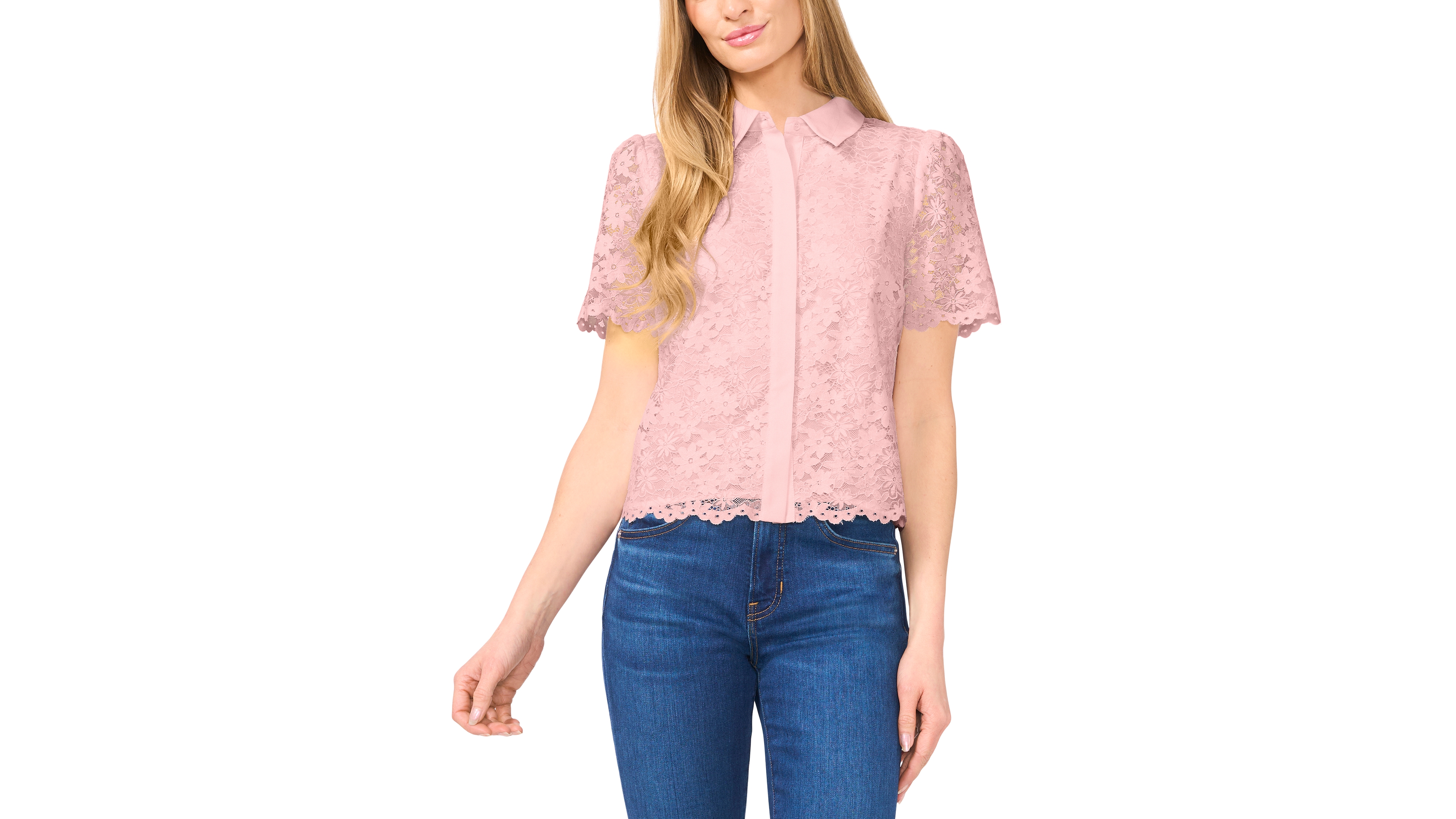 CeCe Women's Floral Lace Hidden Placket Blouse