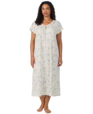 Plus Size Flutter-Sleeve V-Neck Cotton-Blend Nightgown
