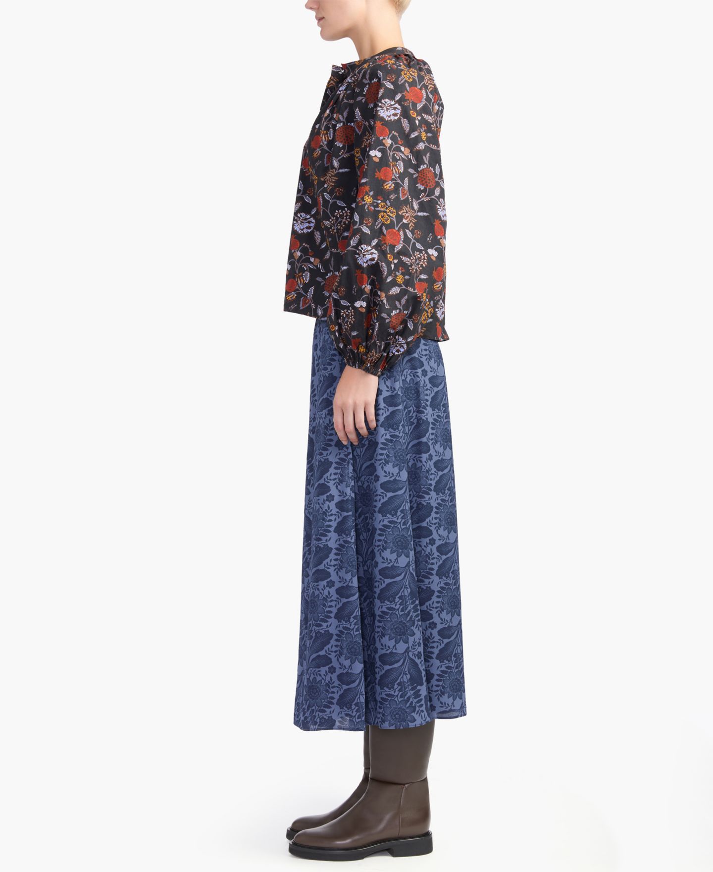 Женская блузка Derek Lam 10 Crosby Viona Floral-Print Balloon-Sleeve, цвет: Синий — фото 3