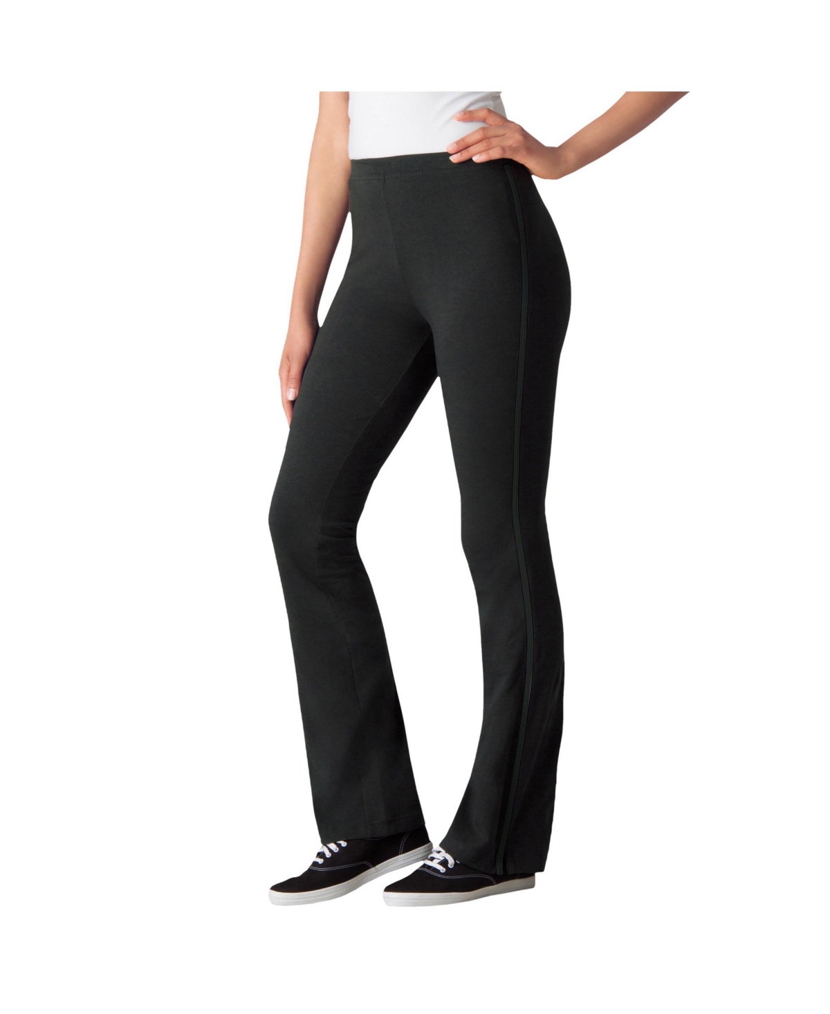 Woman Within Plus Size Bootcut Pull-On Side-Stripe Leggings - Black black