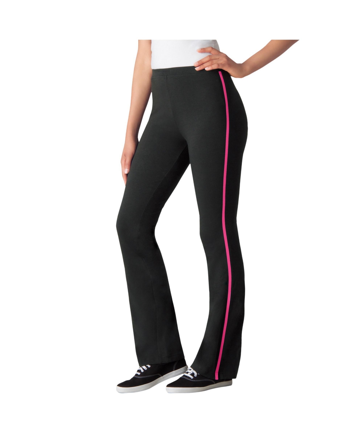 Woman Within Plus Size Bootcut Pull-On Side-Stripe Leggings - Black raspberry sorbet