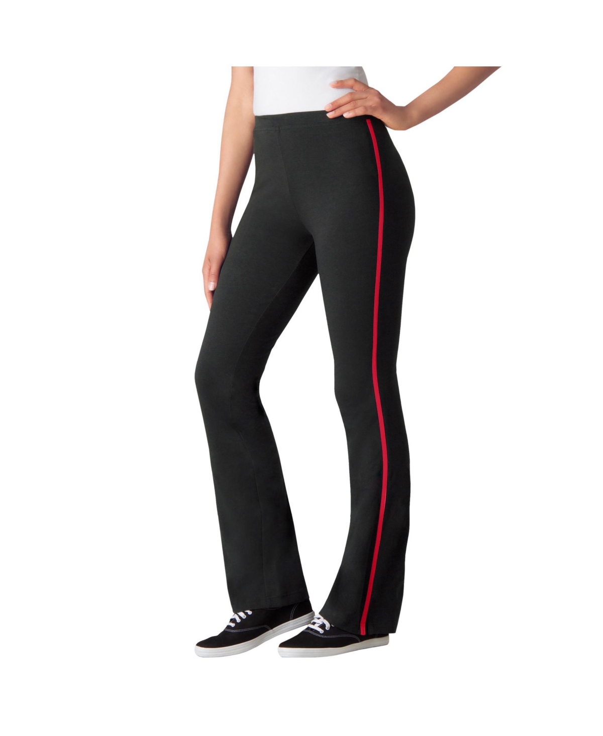 Woman Within Plus Size Bootcut Pull-On Side-Stripe Leggings - Black classic red