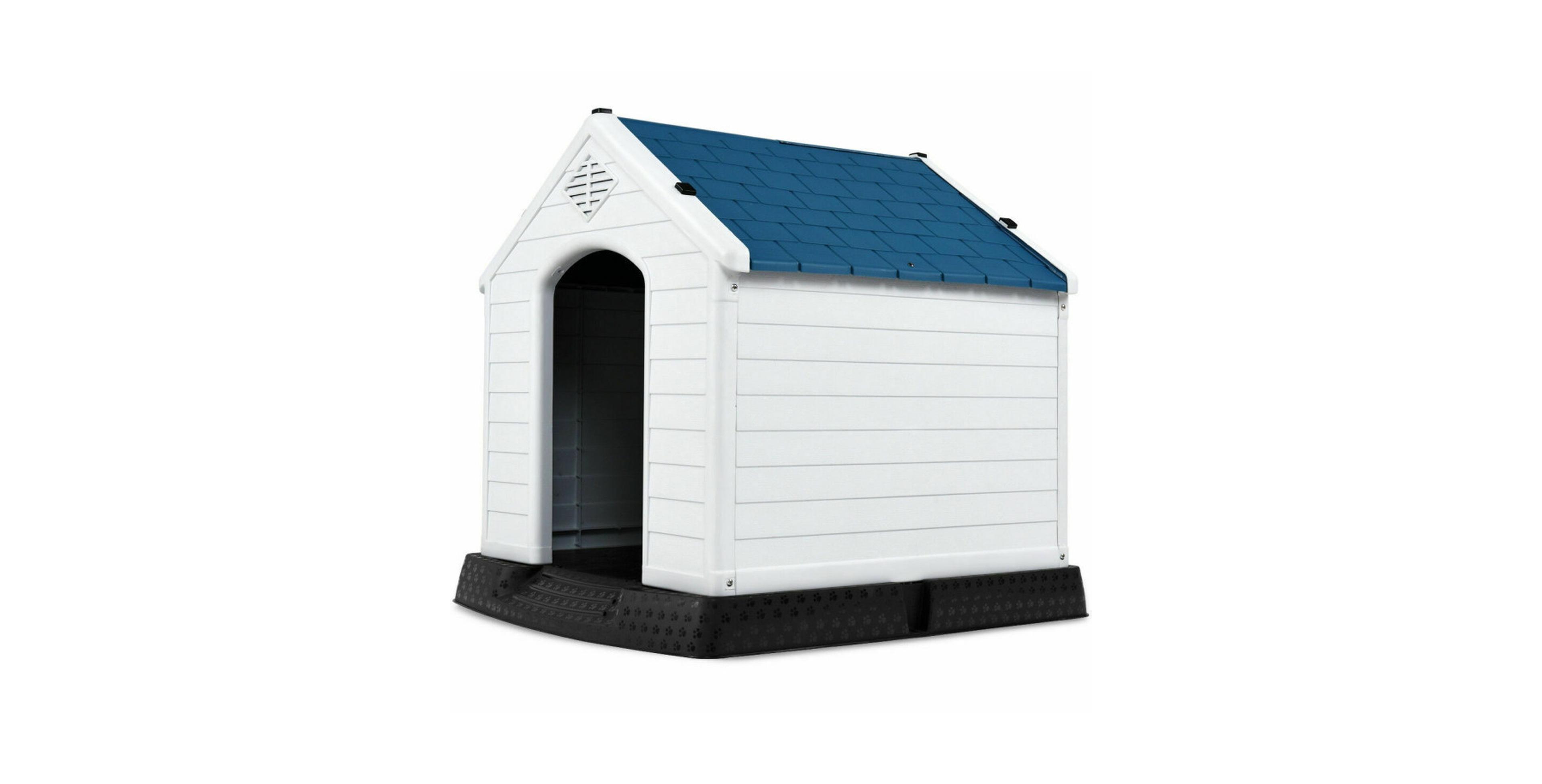 Sugift Weatherproof Plastic Dog House with Ventilation System Raised Floor and Removable Roof