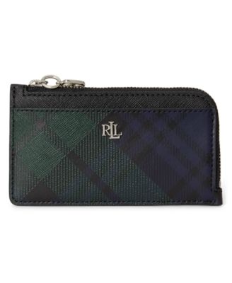 Printed Crosshatch Leather L-Zip Card Case Wallet